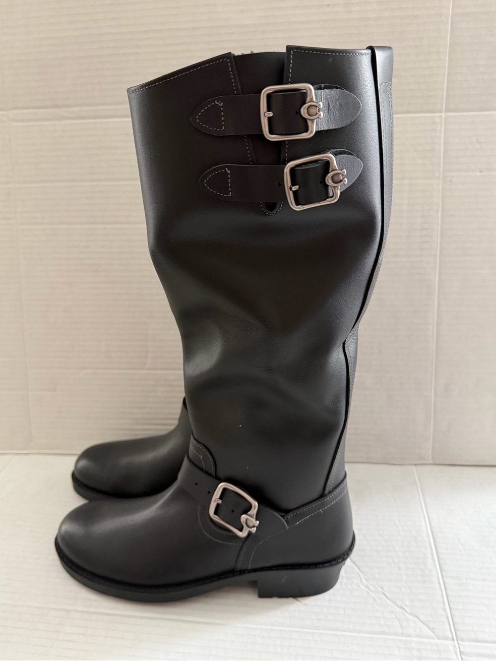 Coach Daria Moto Boot Black Leather Buckle Biker Knee High Size 7.5 NEW - Picture 3 of 9